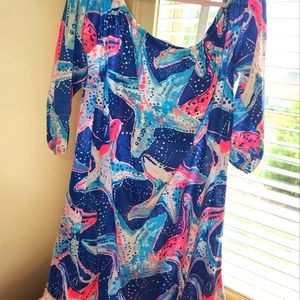 Multicolored Starfish Lilly Pulitzer long sleeve cotton dress